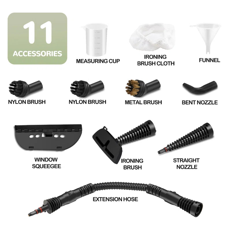 Handheld Steam Cleaner, Portable Steamer with Large Capacity,11-Piece Accessory Set for Floor, Car, Carpet, Upholstery, Couch, Tile, Windows Cleaning