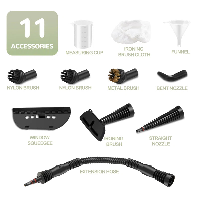 Handheld Steam Cleaner, Portable Steamer with Large Capacity,11-Piece Accessory Set for Floor, Car, Carpet, Upholstery, Couch, Tile, Windows Cleaning
