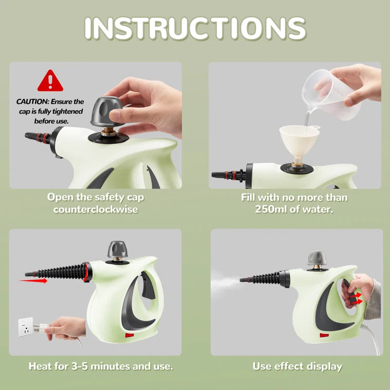 Handheld Steam Cleaner, Portable Steamer with Large Capacity,11-Piece Accessory Set for Floor, Car, Carpet, Upholstery, Couch, Tile, Windows Cleaning