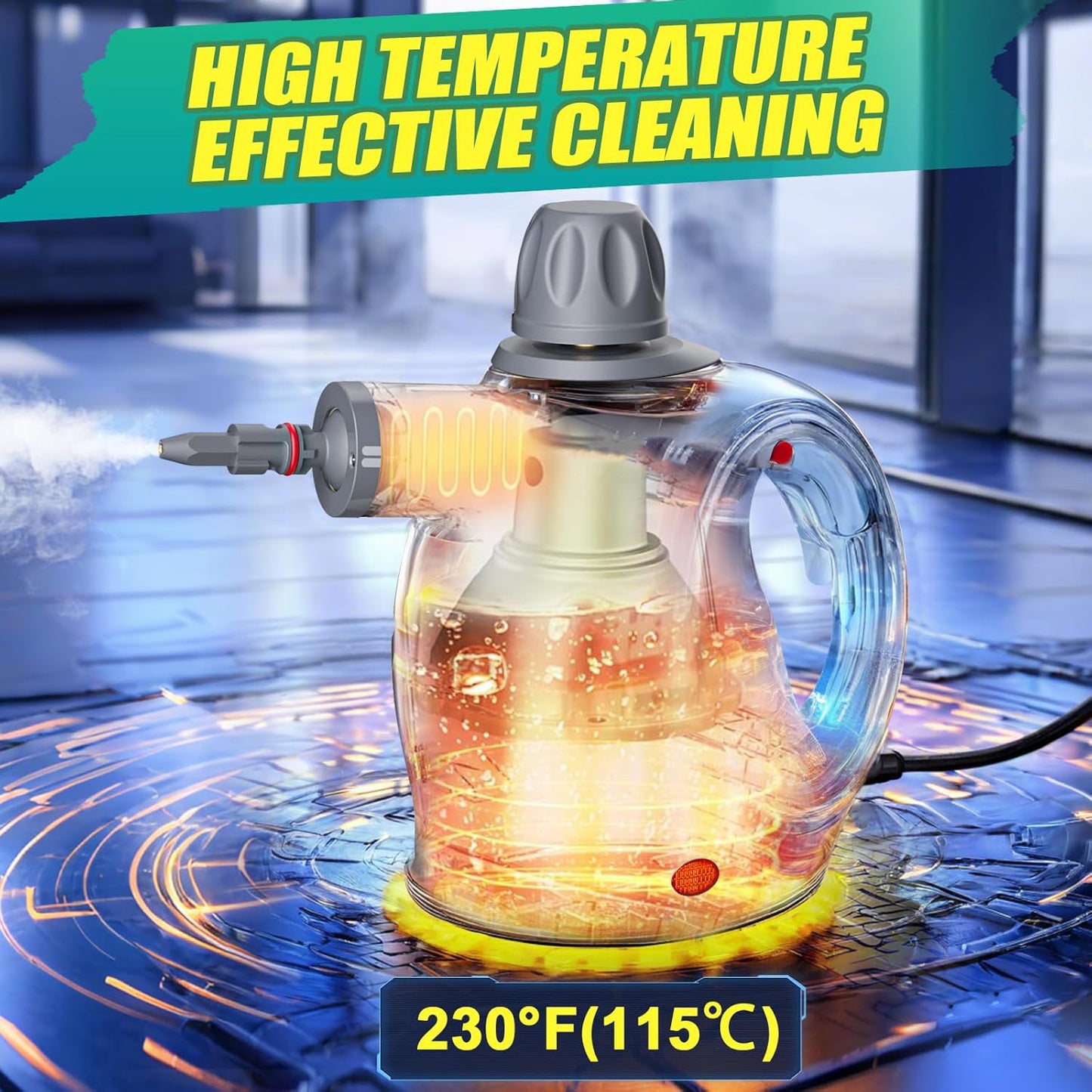 Handheld Steam Cleaner with Safety Lock, 500 Milliliter Large Water Tank and 12 Piece Accessory Set, for Removing Stubborn Dirt and Disinfecting Surfaces, Black and White